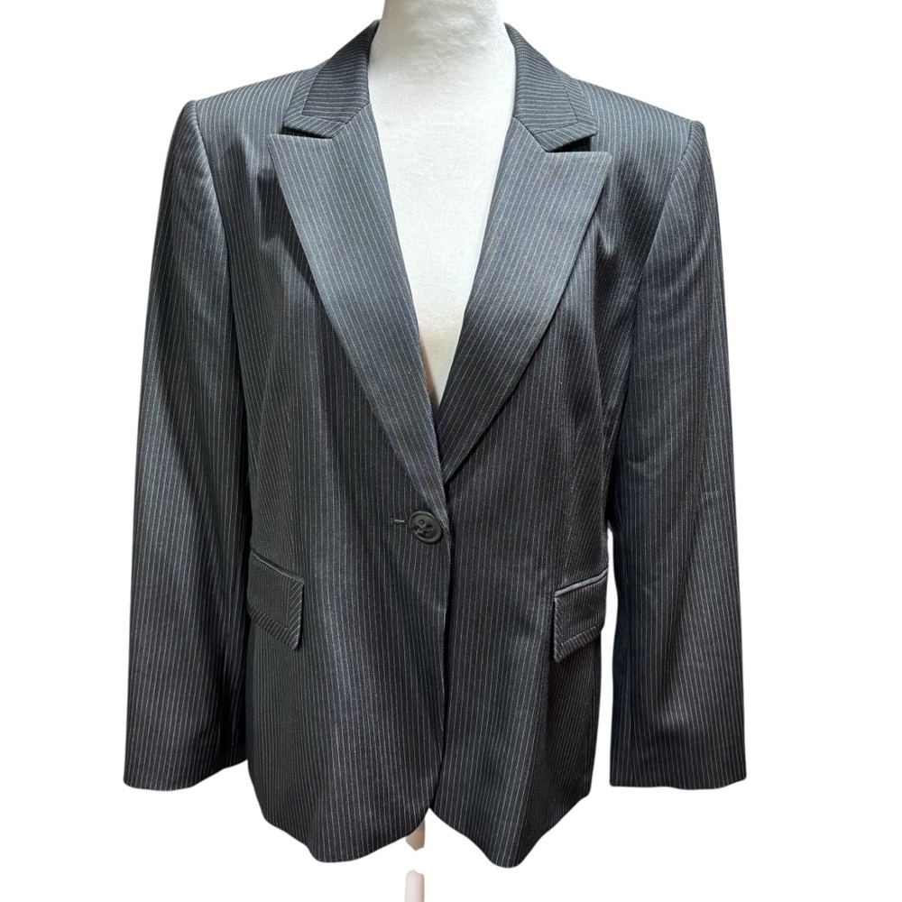 Tahari Dark Gray Striped Blazer Size 12P